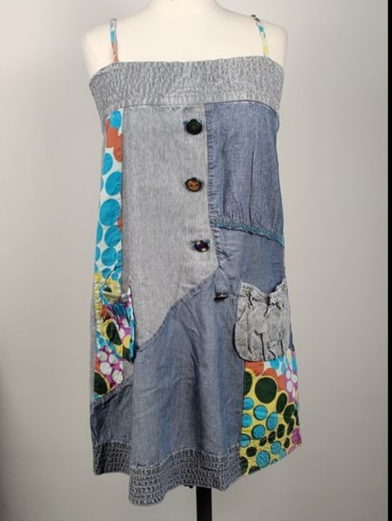 Desigual Dresses & Skirts - Desigual Blue Denim Patchwork Short Sundress  with Multi-Color Patches